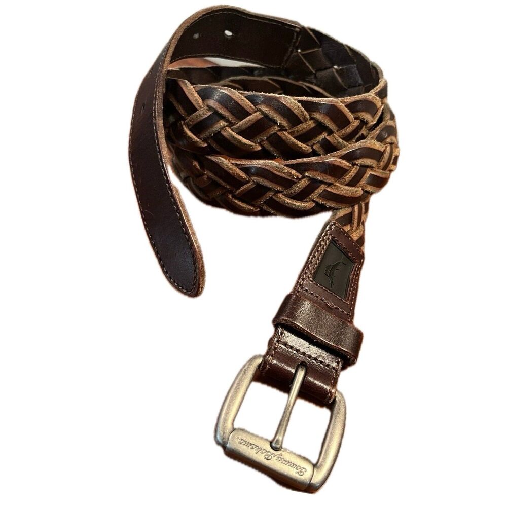 Tommy Bahama Men's Classic Genuine Leather Braided Woven Brown Belt 42